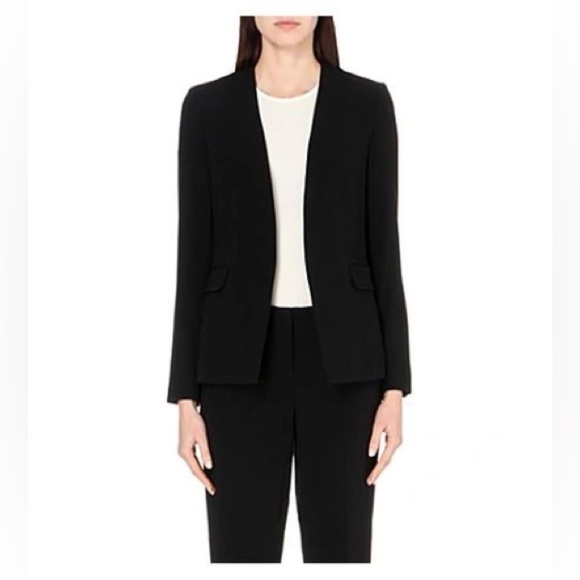 THEORY Niransi Admiral Crepe Open Front Blazer Black Size 2 - Picture 1 of 13